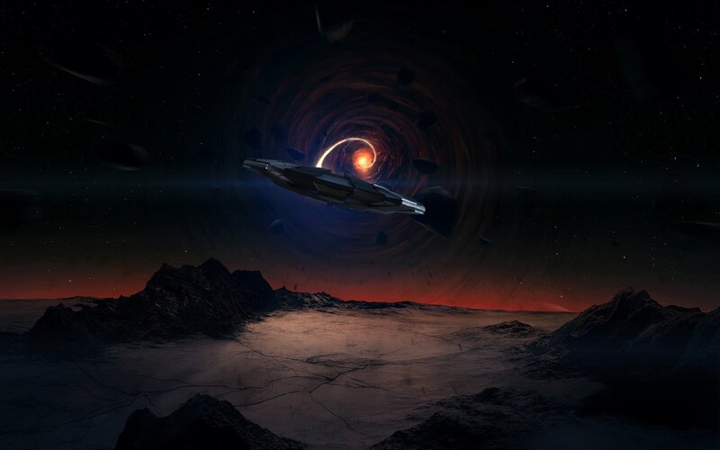 Spaceship Near Black Hole — Dramatic