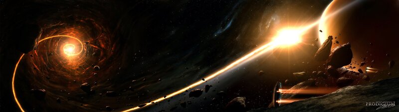 Spaceship Near Black Hole — Orange, Dramatic