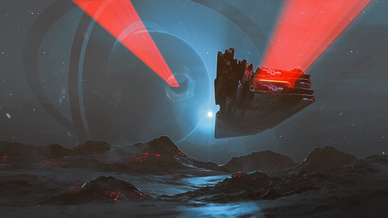 Spaceship Near Black Hole — Red