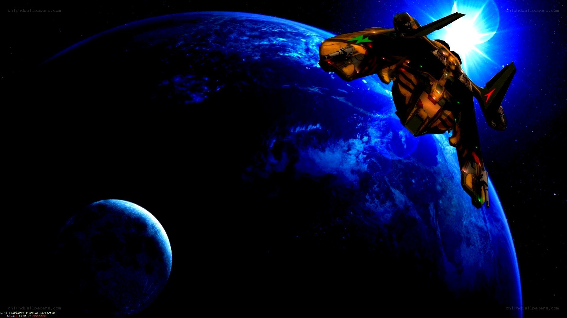 spaceship near blue planet