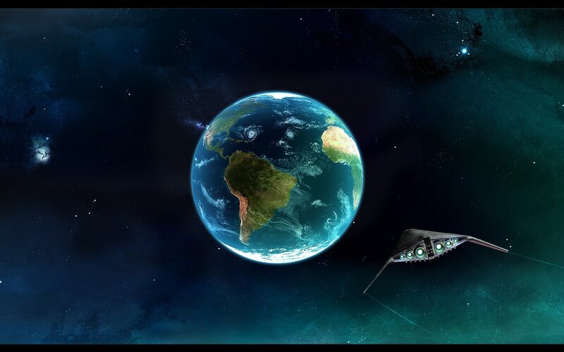 Spaceship Near Earth — Blue, Dramatic