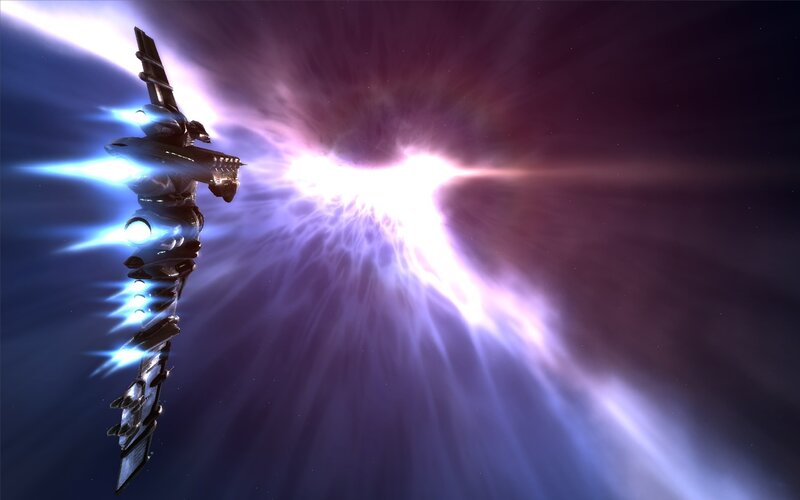 spaceship near energy burst