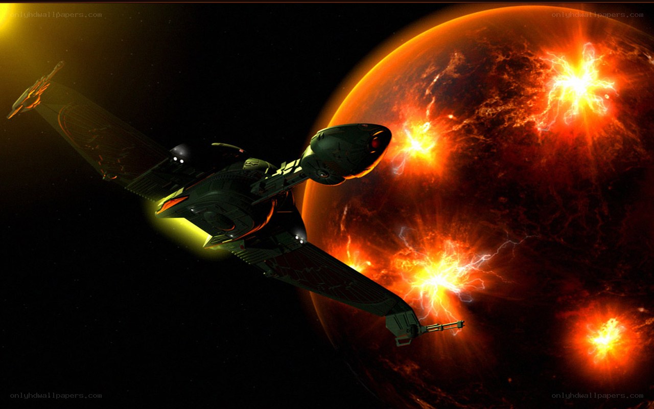 Spaceship near exploding planet