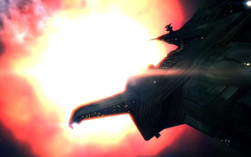 spaceship near explosion