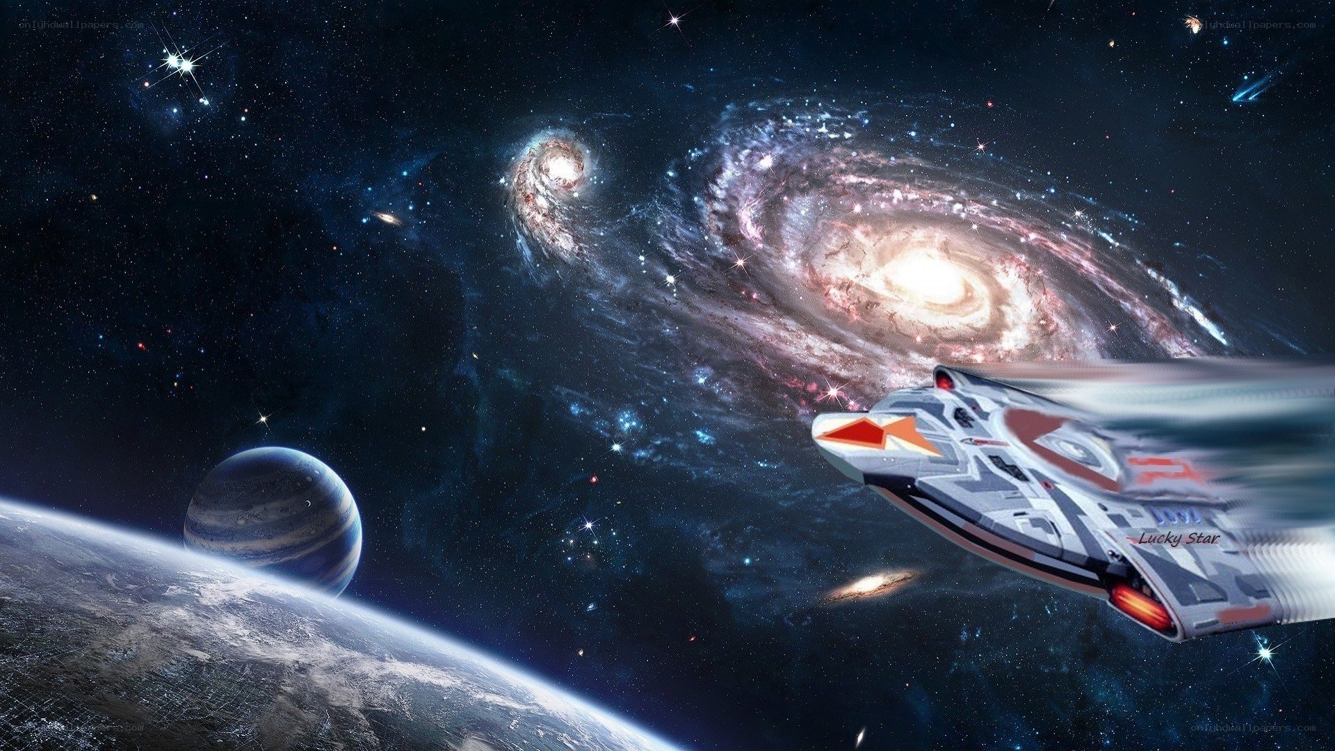 Spaceship near galaxies