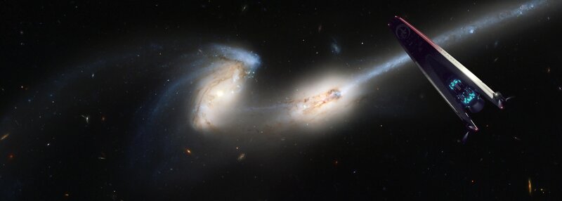 Spaceship Near Galaxy — Black