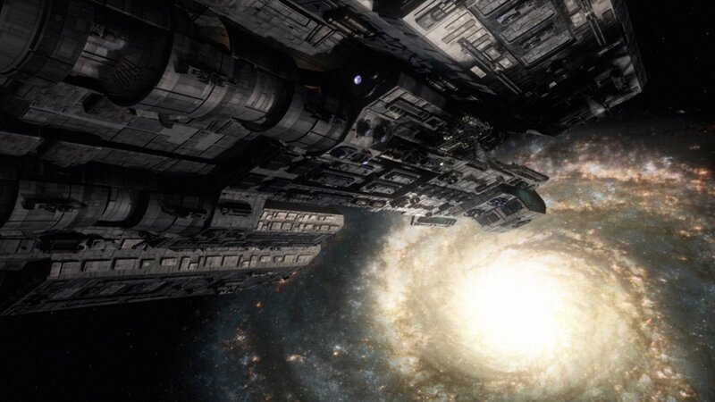 spaceship near galaxy