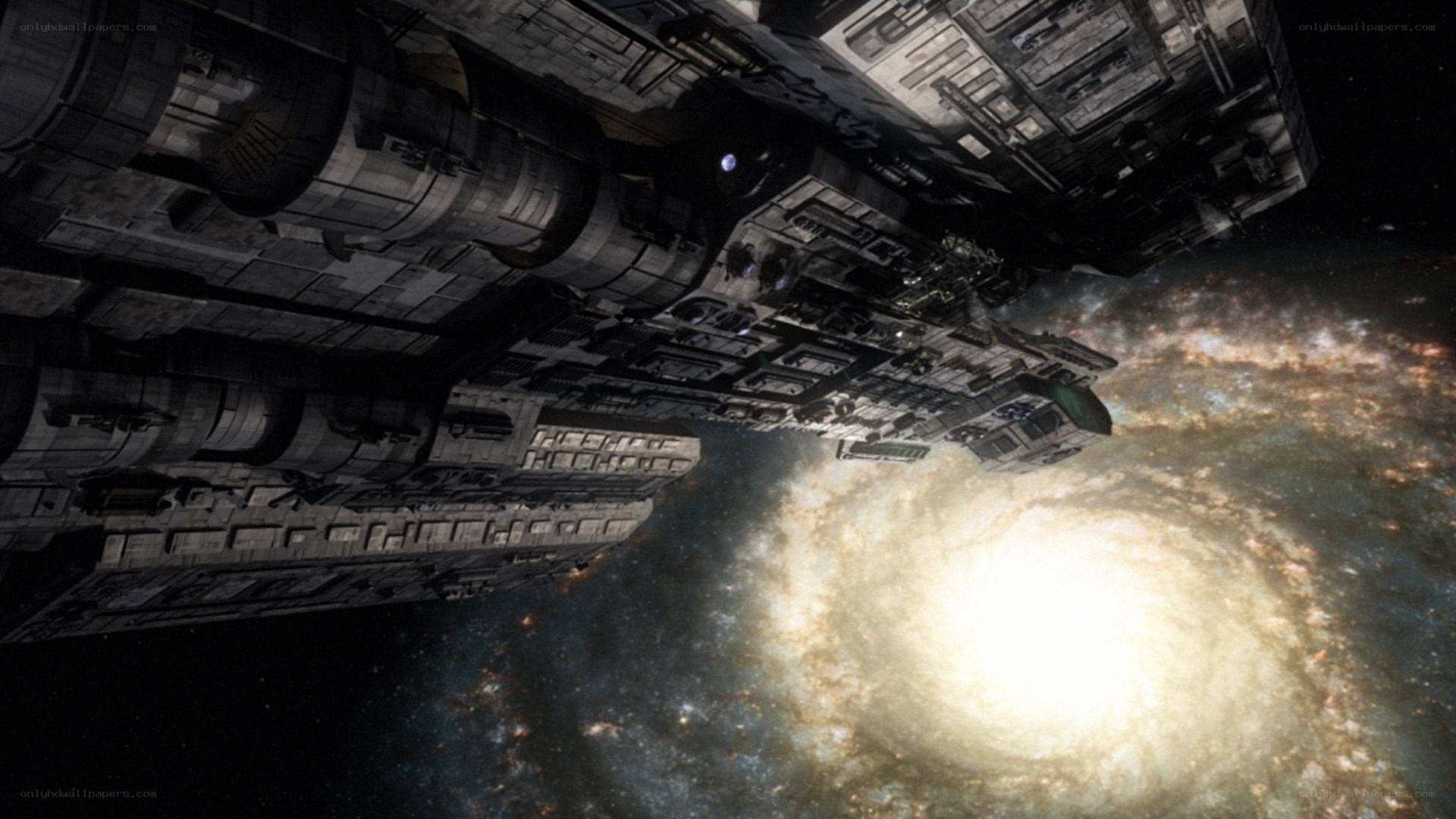 spaceship near galaxy
