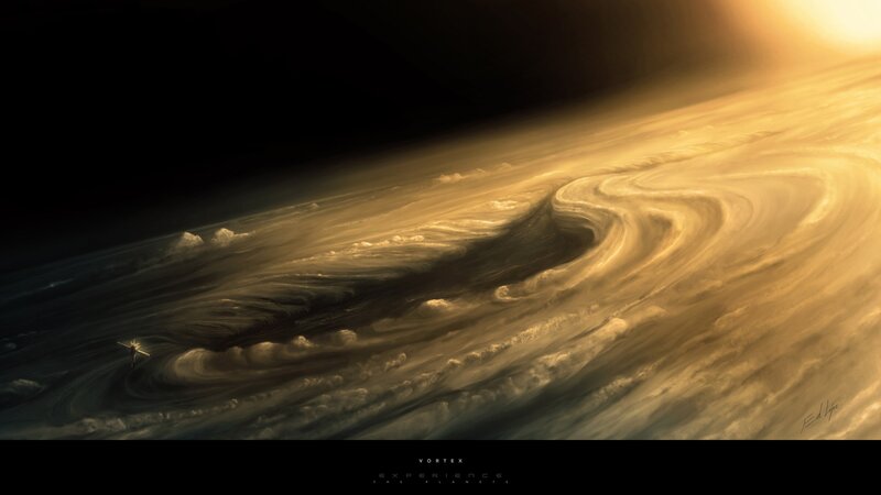 Spaceship Near Gas Giant — Gold