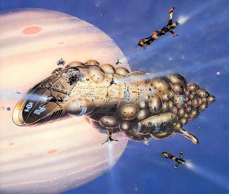 Spaceship near gas giant planet