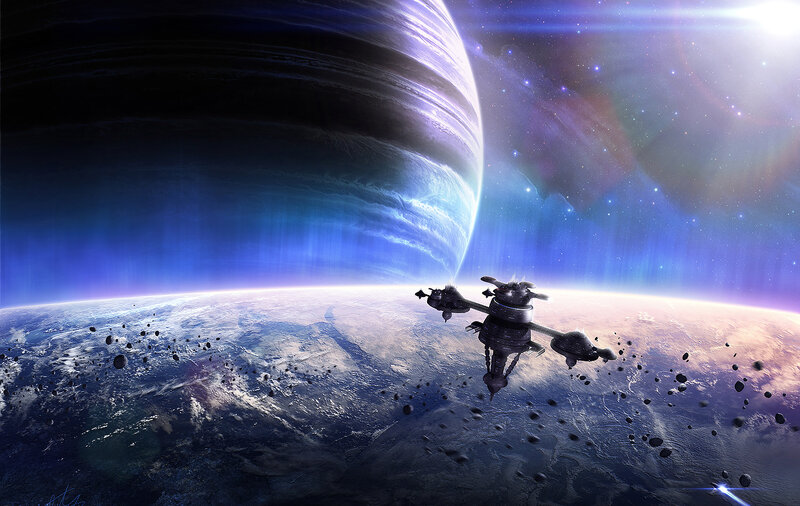 Spaceship near gas giant planet
