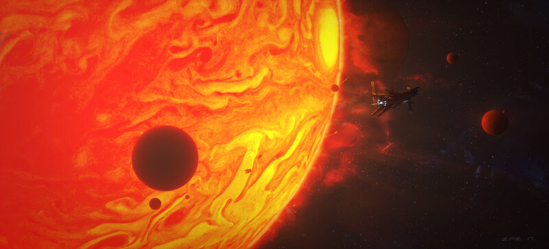 Spaceship Near Gas Giant — Red