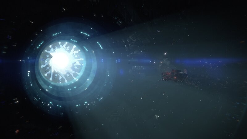Spaceship near glowing portal