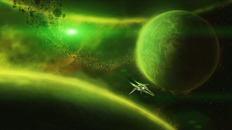 Spaceship Near Green Planet — Dramatic