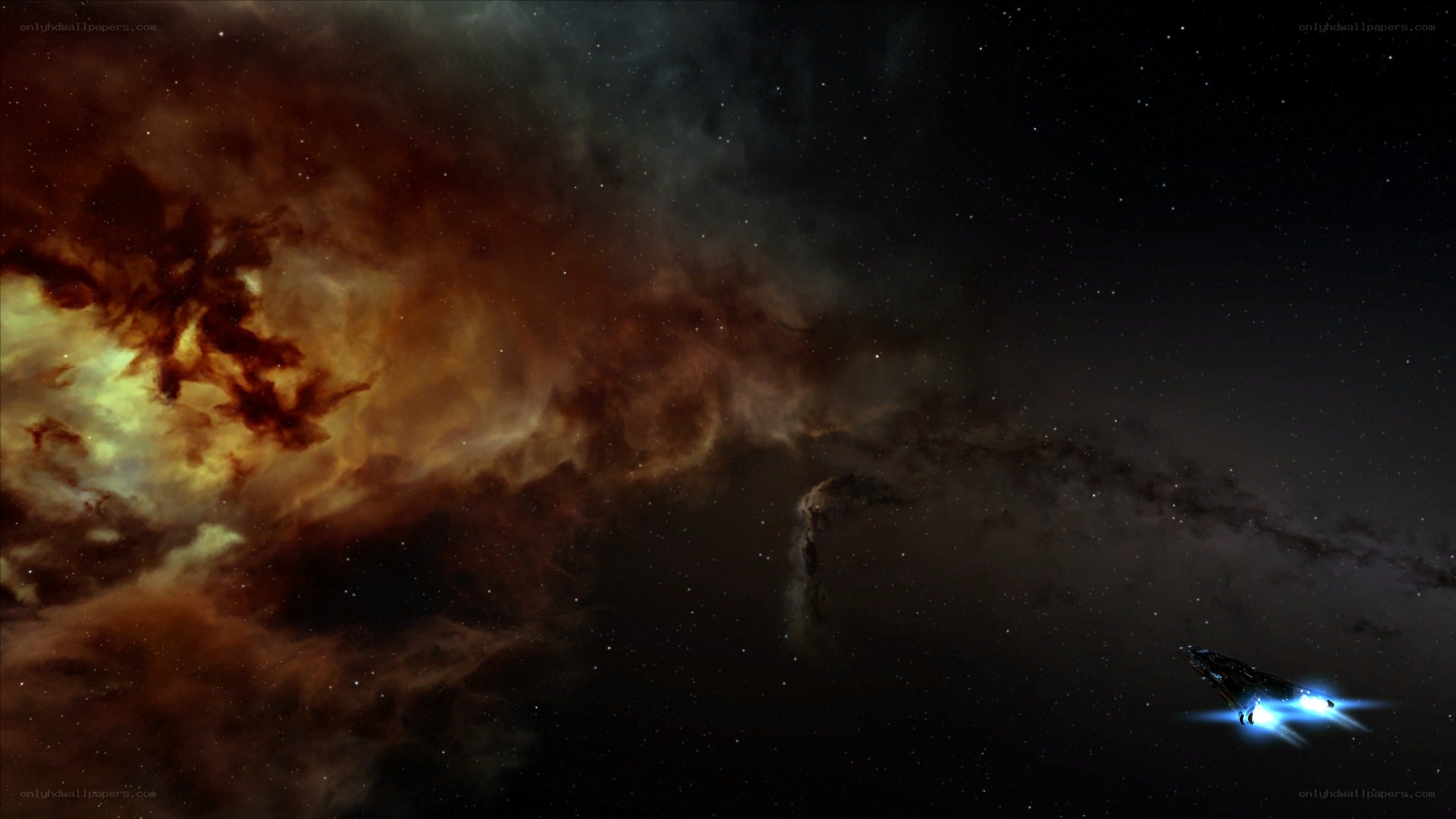 spaceship near nebula