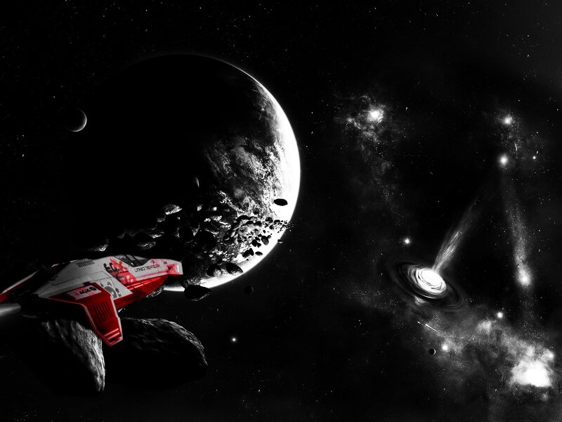 spaceship near planet and black hole