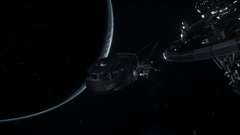 Spaceship Near Planet — Black, Dark