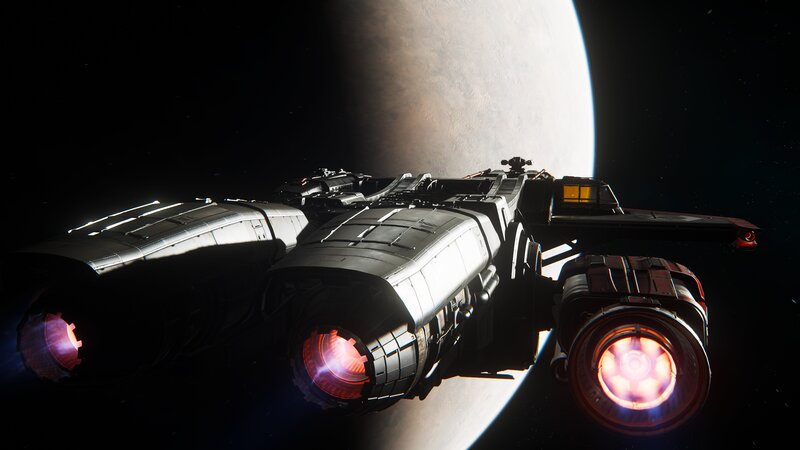 Spaceship Near Planet — Black, Dramatic, 3d Render, Engines