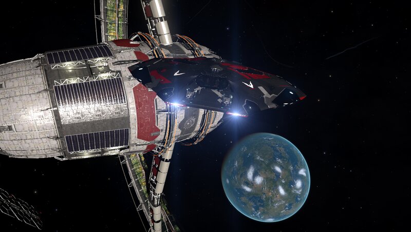 Spaceship Near Planet — Black, Dramatic, 3d Render, Space Station