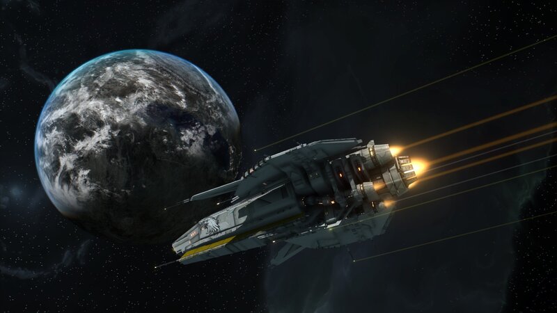 Spaceship Near Planet — Black, Dramatic, 3d Render, Stars, Space