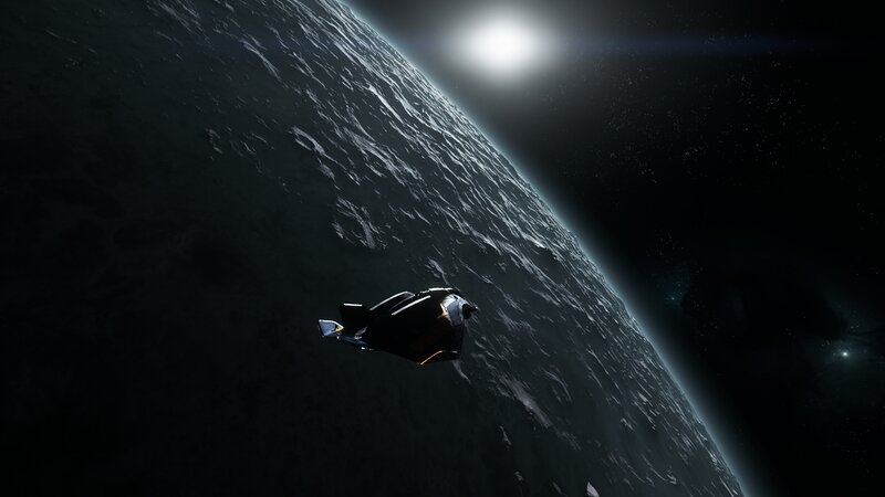 Spaceship Near Planet — Black, Dramatic, 3d Render, Sun