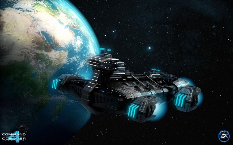 Spaceship Near Planet — Black, Dramatic, Digital Art, Earth