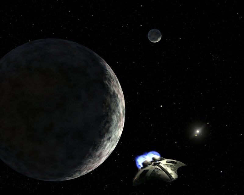 Spaceship Near Planet — Black, Dramatic, Night, 3d Render, Moon