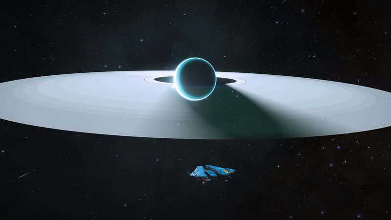 Spaceship Near Planet — Black, Dramatic, Night, 3d Render, Ring System