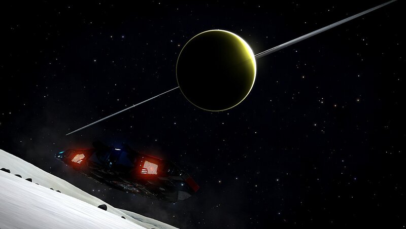 Spaceship Near Planet — Black, Dramatic, Night, 3d Render, Ring