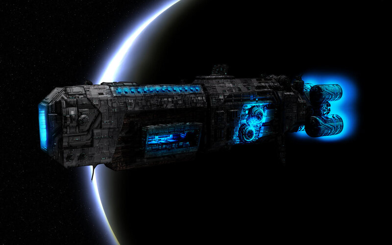 Spaceship Near Planet — Black, Dramatic, Night, 3d Render, Space, Engines