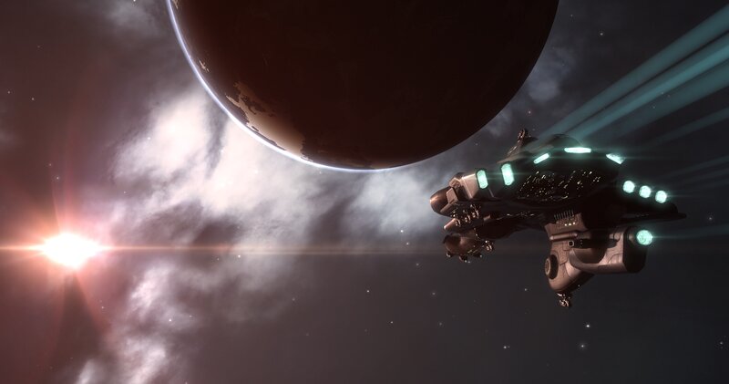 Spaceship Near Planet — Black, Dramatic, Night, 3d Render, Star