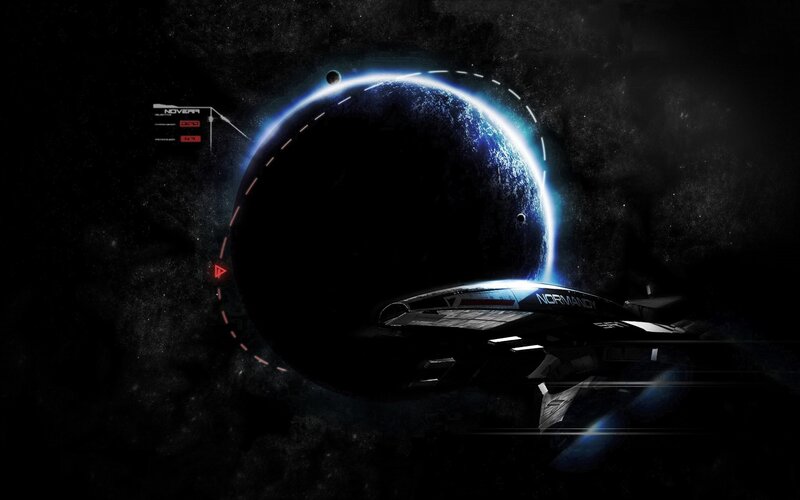 Spaceship Near Planet — Black, Dramatic, Night, Digital Art, Moon, Spacecraft