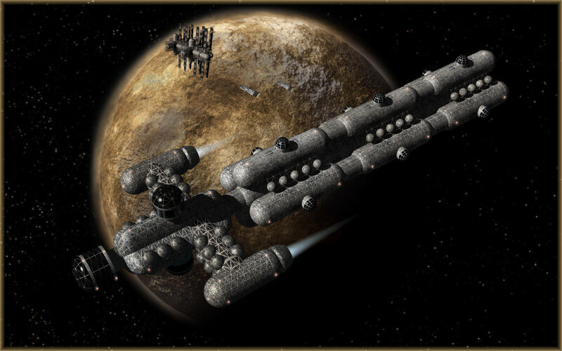 Spaceship Near Planet — Black, Dramatic, Night, Digital Art, Space Station