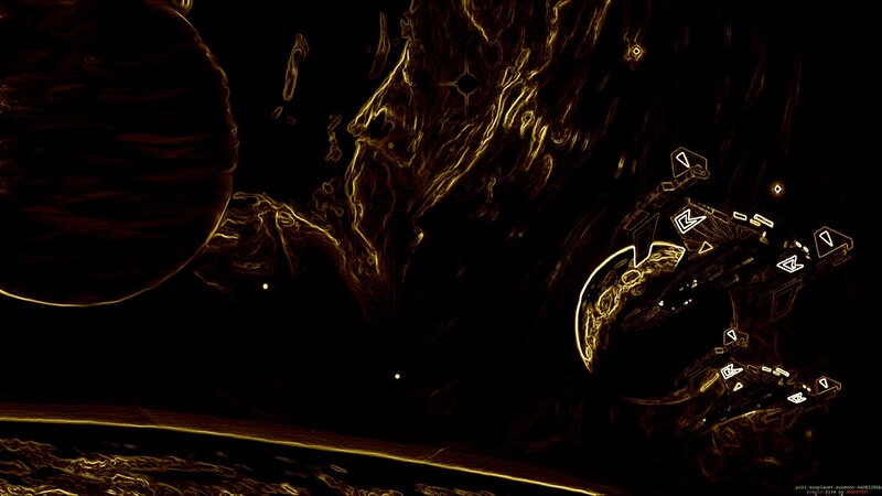 Spaceship Near Planet — Black, Dramatic, Night, Digital Art, Spacecraft, Stars, Gold