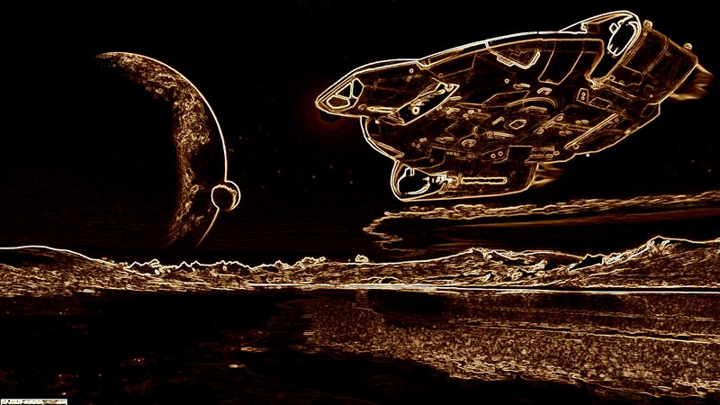 Spaceship Near Planet — Black, Dramatic, Night, Digital Art, Spacecraft, Surface