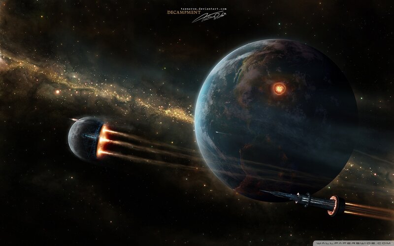 Spaceship Near Planet — Black, Dramatic, Night