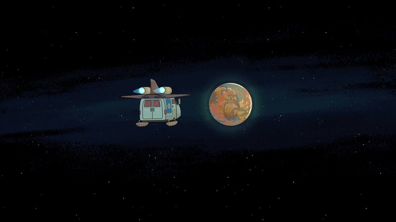 Spaceship Near Planet — Black, Serene