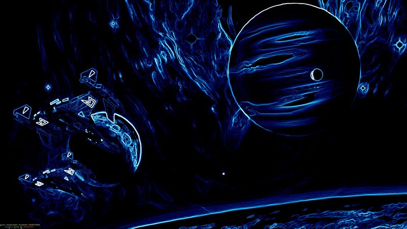 Spaceship Near Planet — Blue, Dark