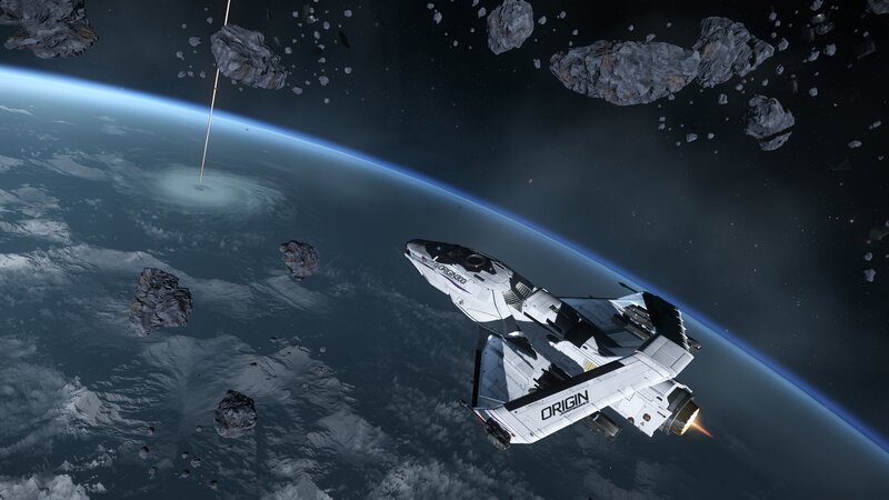 Spaceship Near Planet — Blue, Dramatic, 3d Render, Asteroids