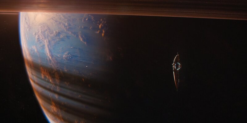 Spaceship Near Planet — Blue, Dramatic, 3d Render, Rings