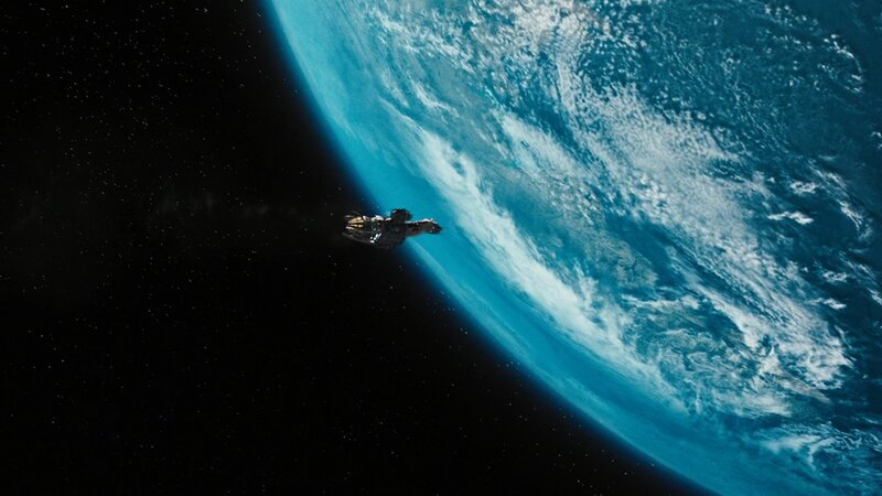 Spaceship Near Planet — Blue, Dramatic, 3d Render, Spacecraft, Stars, Black