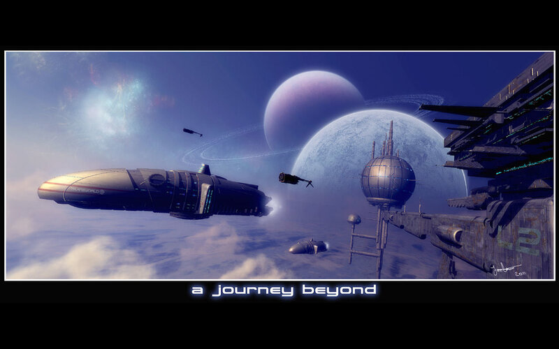 Spaceship Near Planet — Blue, Dramatic, Digital Art, Space Station