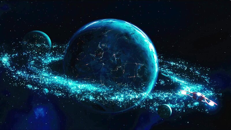 Spaceship Near Planet — Blue, Dramatic, Night, Digital Art, Asteroid Field