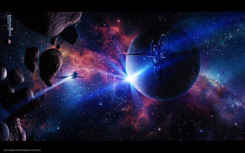 Spaceship Near Planet — Blue, Dramatic, Night, Digital Art, Asteroids, Nebula, Starship
