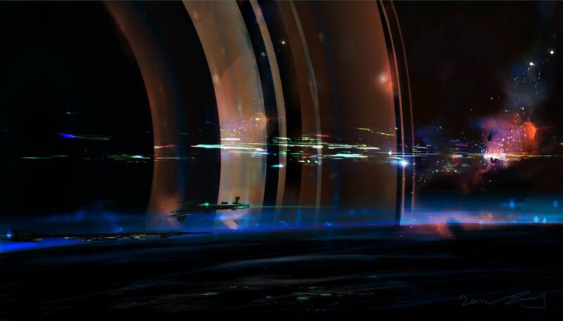 Spaceship Near Planet — Blue, Dramatic, Night, Digital Art, Spacecraft
