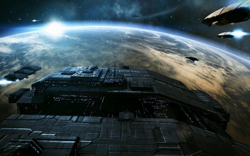 Spaceship Near Planet — Blue