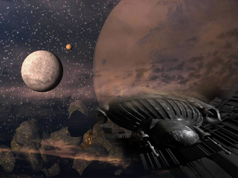 Spaceship Near Planet — Brown, Dramatic, Night