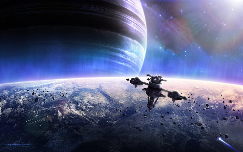 Spaceship Near Planet — Dramatic