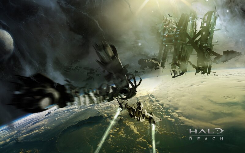 Spaceship Near Planet — Green, Dramatic, Digital Art, Space Station