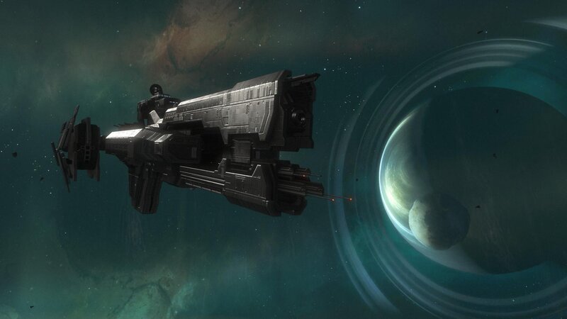 Spaceship Near Planet — Green, Dramatic